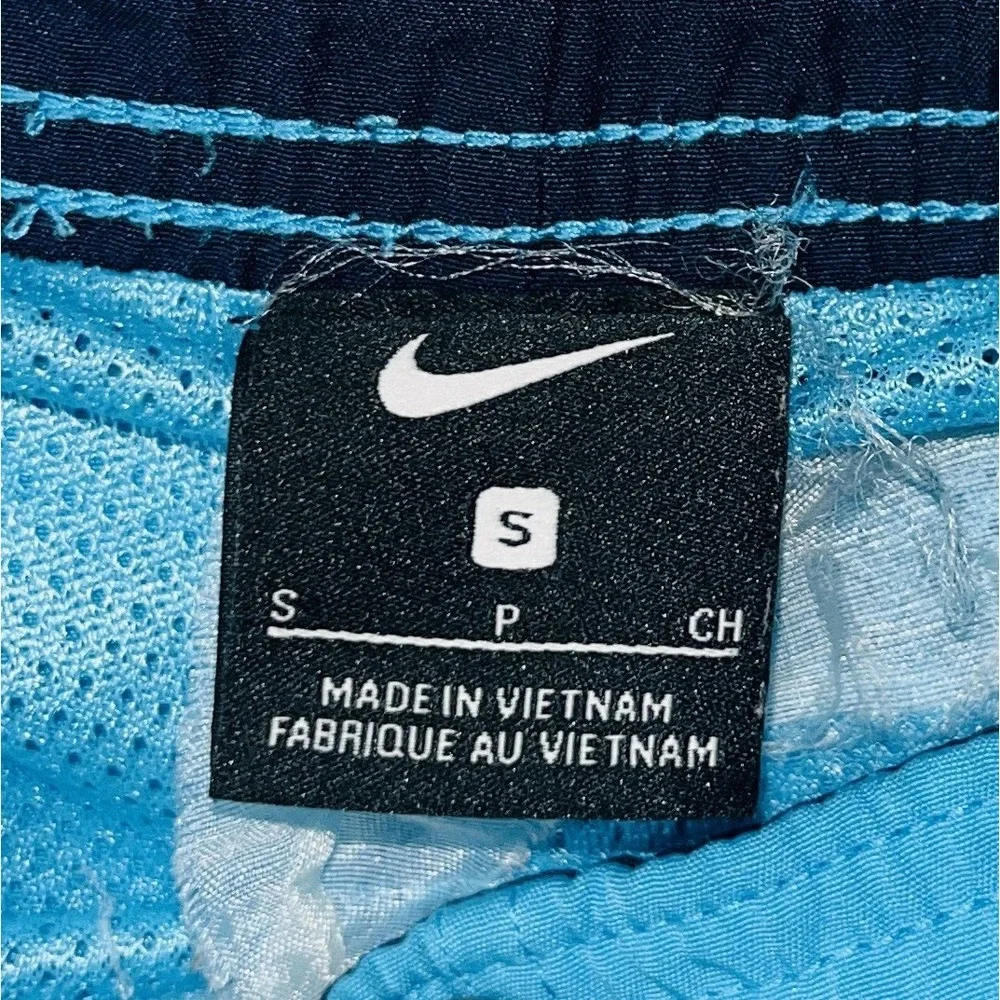 Nike Swim Trunks Men's Small Blue Logo Spellout Vacation Built In Briefs Pockets
